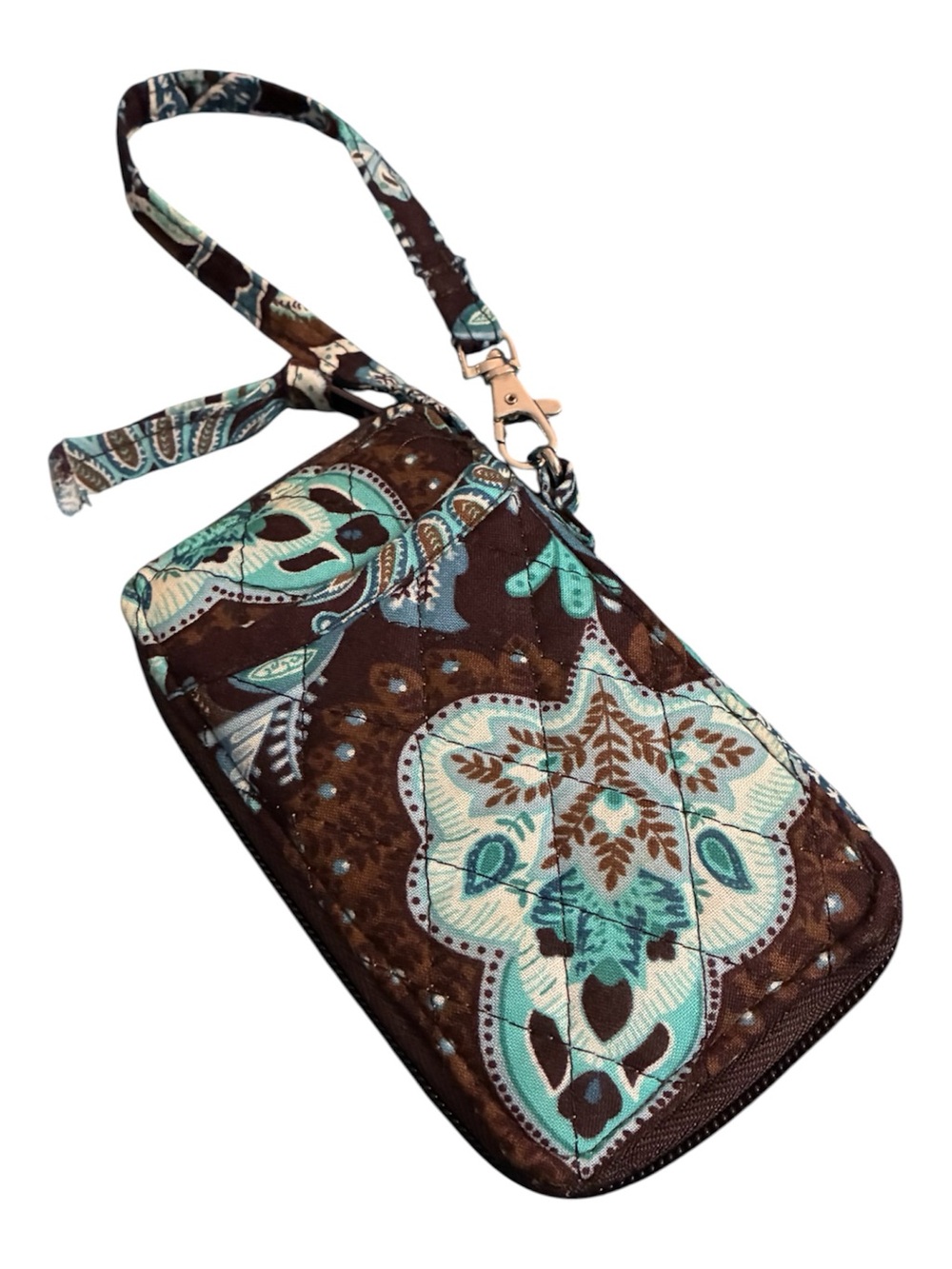 Vera Bradley Java Blue Quilted Floral Paisley Zip Around Wristlet Wallet Clutch